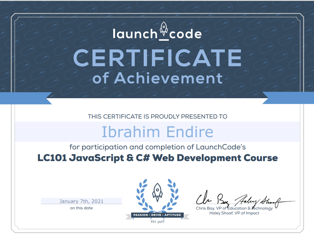 LaunchCode certificate